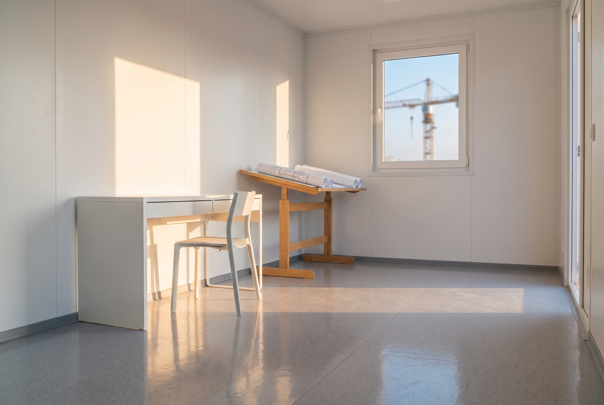 Gereinigter Bürocontainer auf einer Baustelle